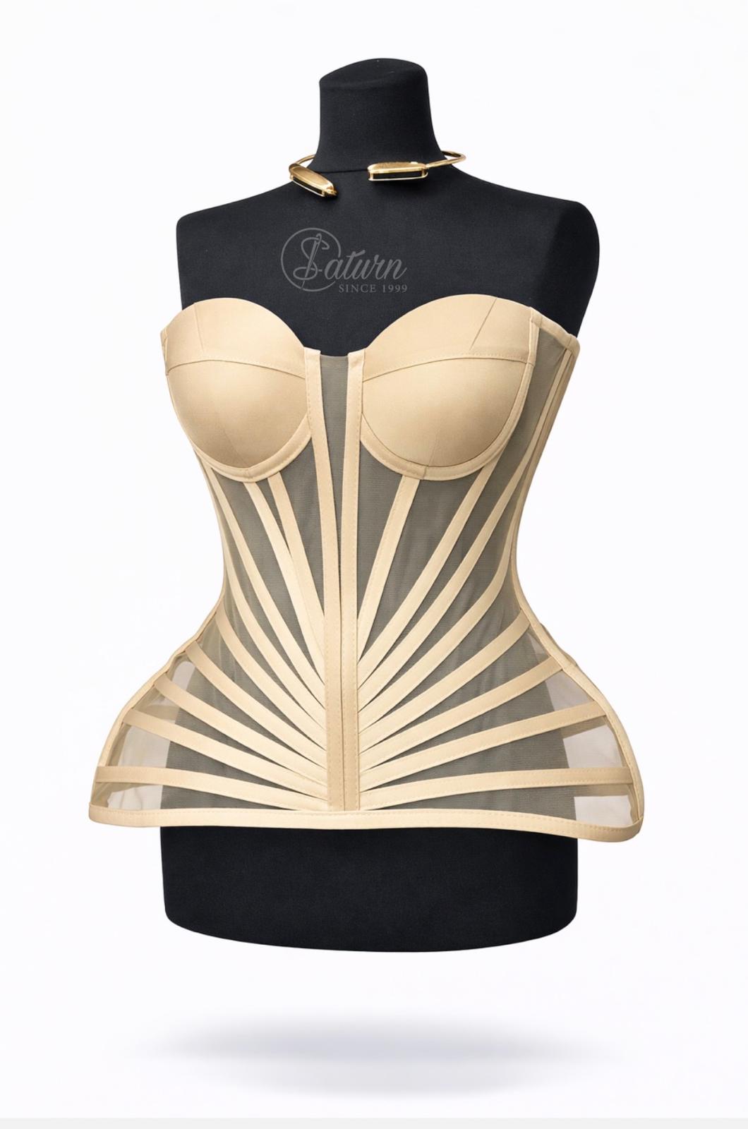 Corset modelator cu cupe si tulle transparent – corset elegant pentru rochii si tinute speciale M19