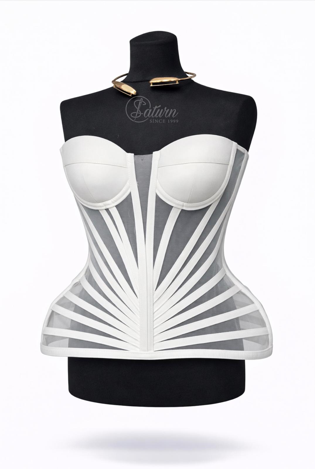 Corset modelator cu cupe si tulle transparent – corset elegant pentru rochii si tinute speciale M19