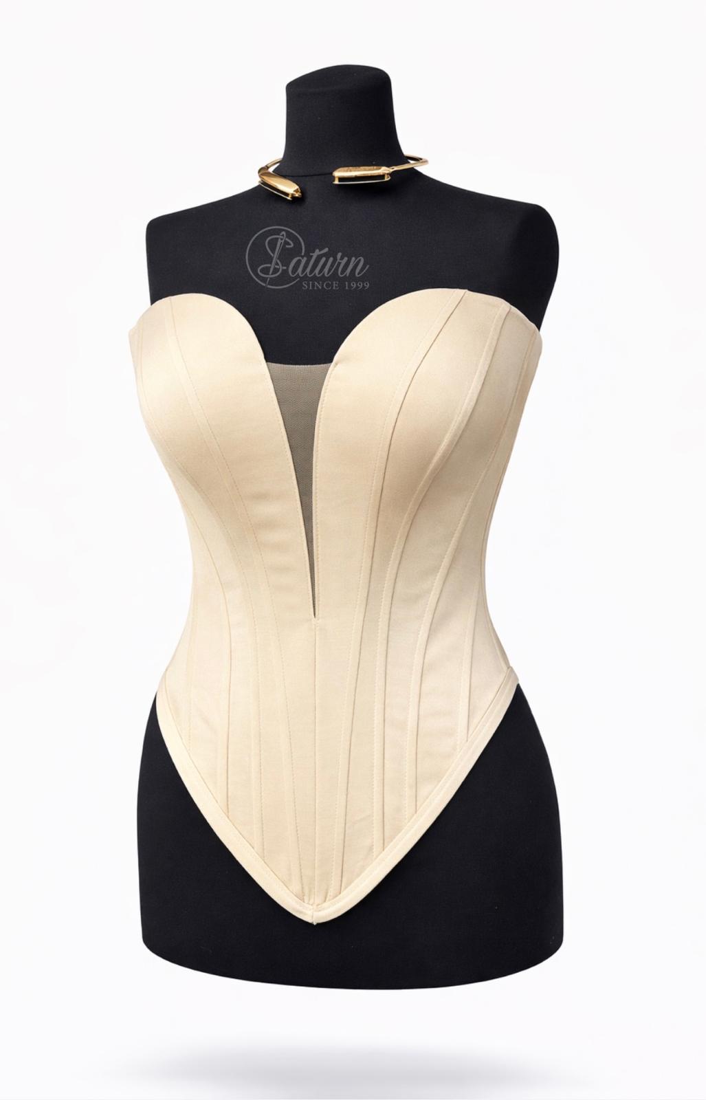 Corset din tafta si tulle cu decolteu in V – corset elegant modelator pentru rochii si tinute speciale M20