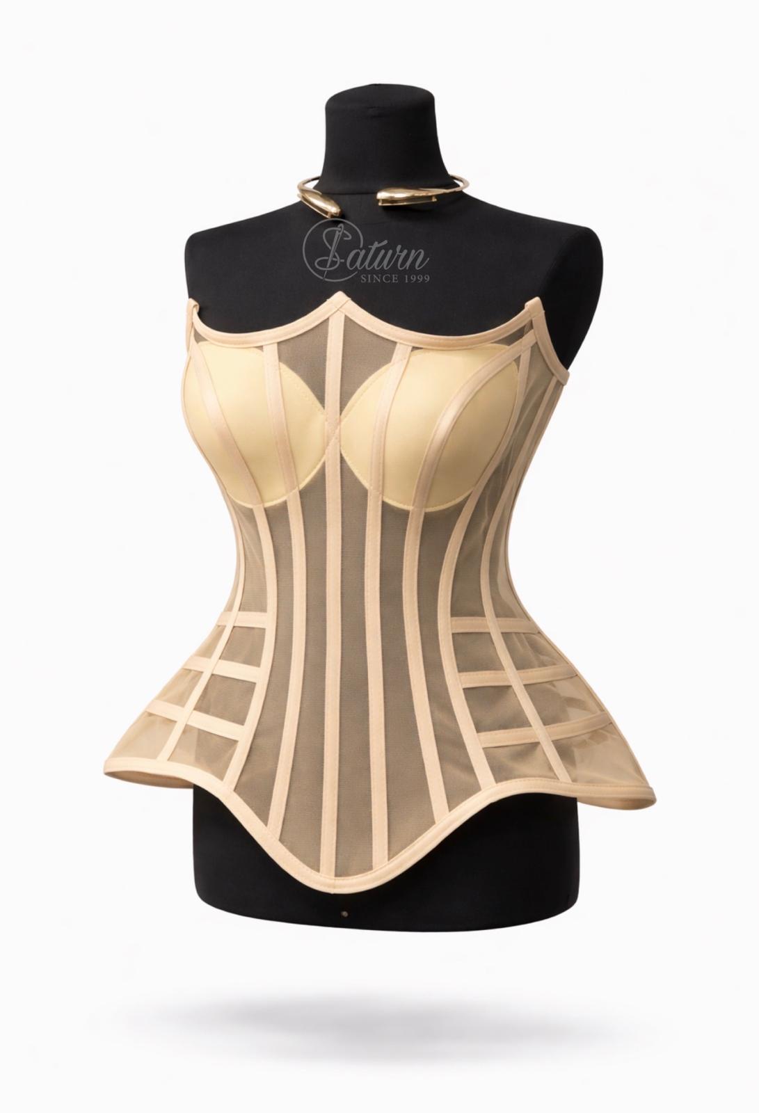 Corset din tulle cu cupe si balene – corset modelator elegant pentru rochii si tinute speciale M21