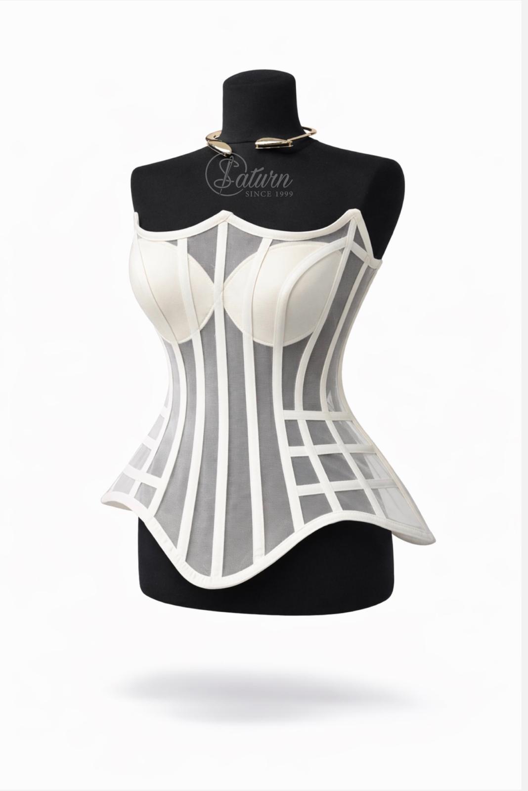 Corset din tulle cu cupe si balene – corset modelator elegant pentru rochii si tinute speciale M21