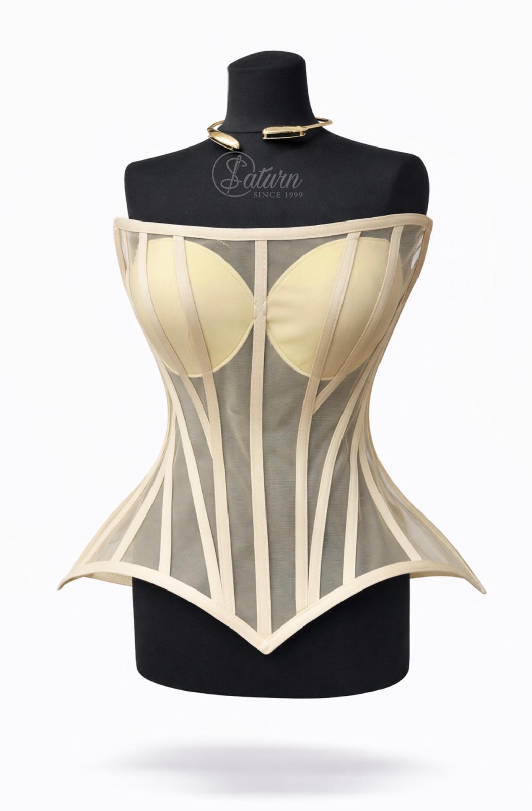 Corset din tulle cu cupe si balene – corset modelator elegant pentru rochii si tinute speciale M24