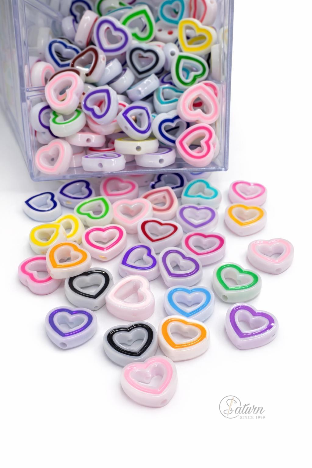 Margele inimioare contur colorat 2.5 cm set aproximativ 270 buc pentru bratari si coliere handmade