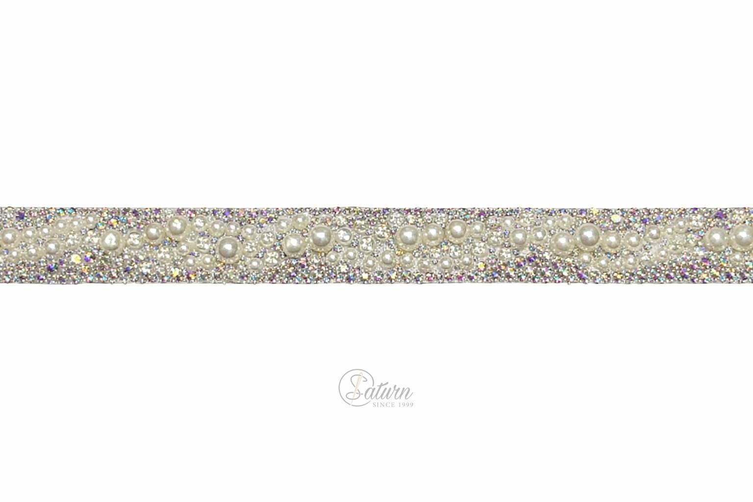 Banda decorativa cu perle si strasuri AB 1,5 cm – aplicatie luxoasa la metru