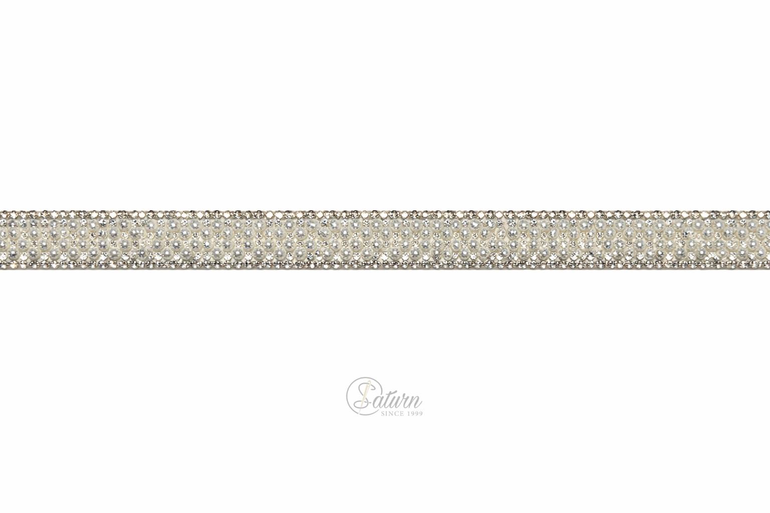Banda decorativa cu perle si strasuri  1,5 cm – aplicatie luxoasa la metru