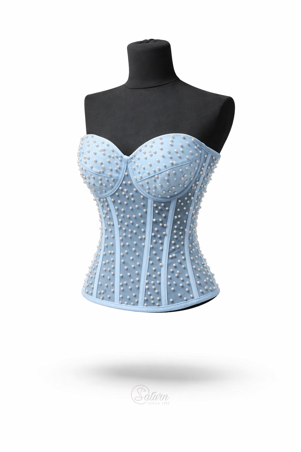 Corset modelator cu perle si tulle, tip bustiera fara bretele, elegant pentru ocazii si evenimente M28