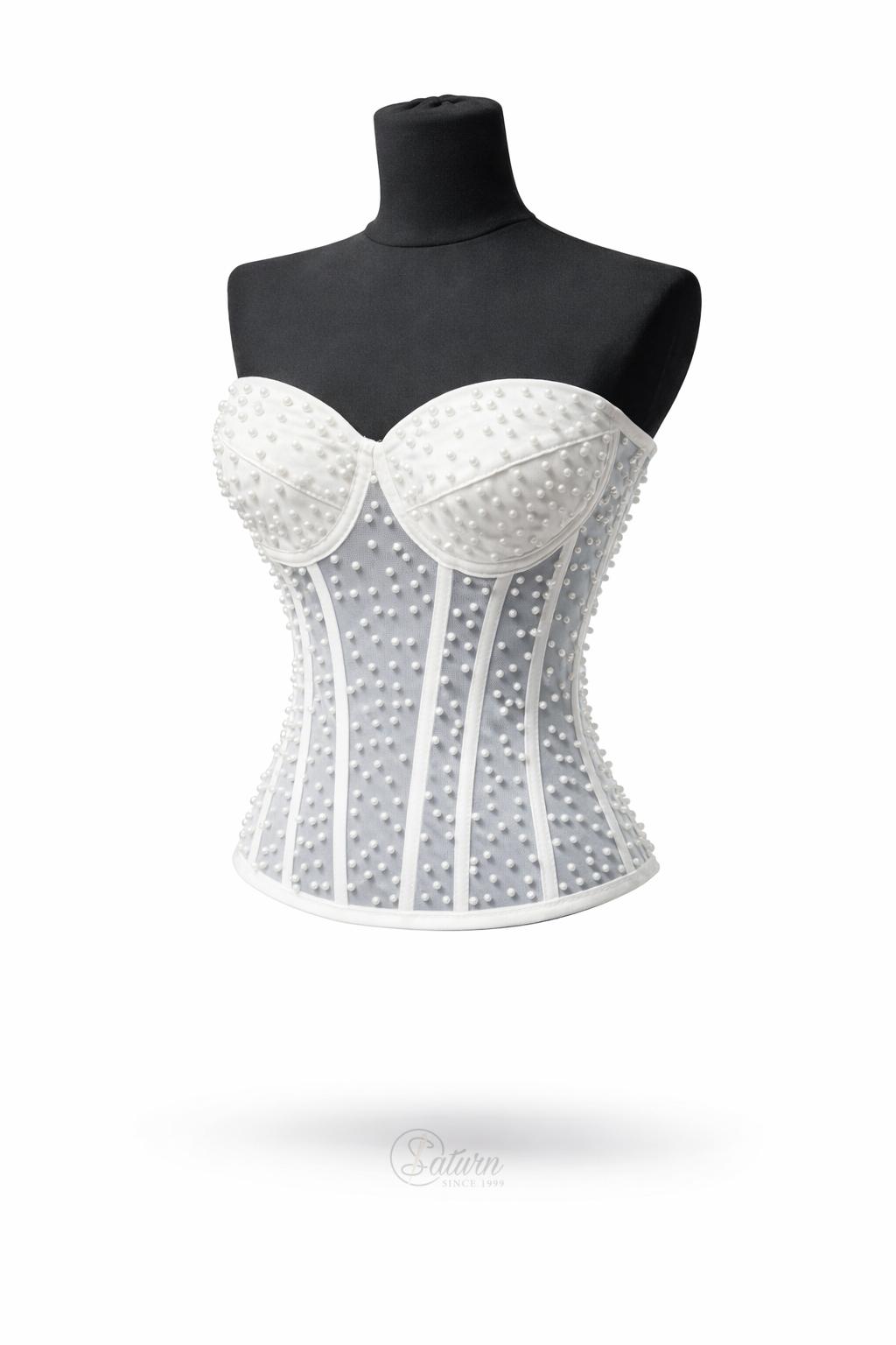 Corset modelator cu perle si tulle, tip bustiera fara bretele, elegant pentru ocazii si evenimente M28