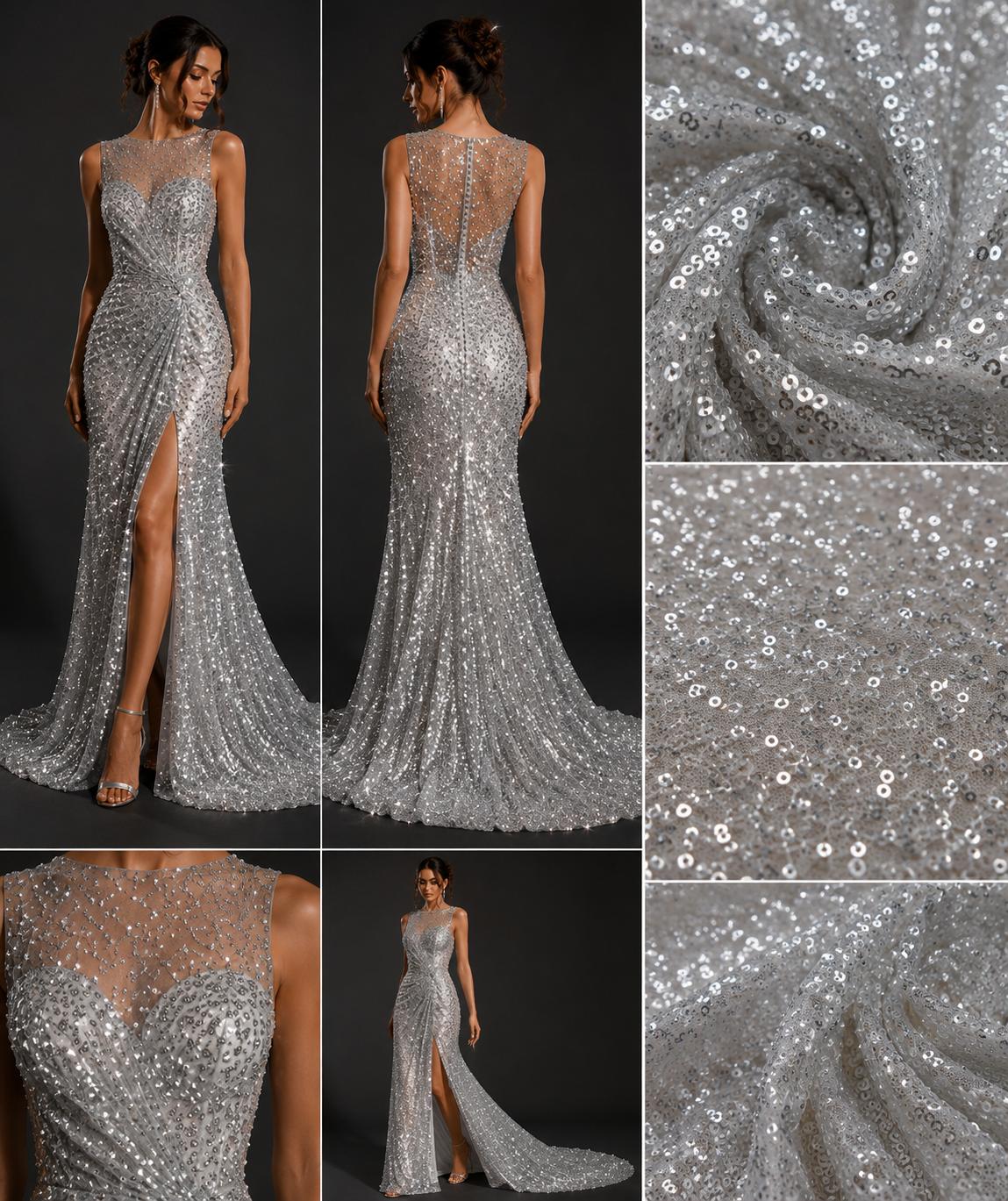 Material Elegant cu Paiete Stralucitoare pentru Rochii Couture 140cm/la metru
