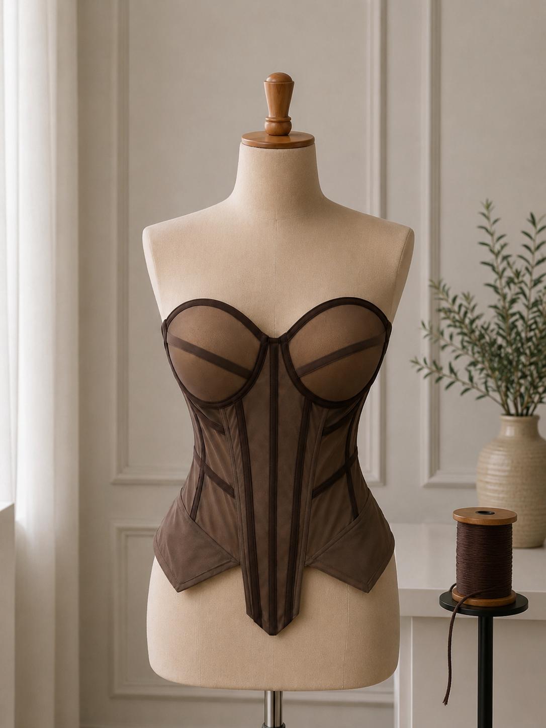 Corset dama cu cupe si insertii transparente din tul M33