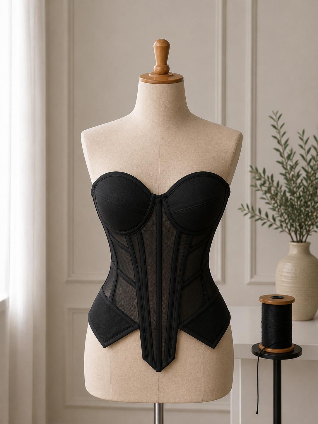 Corset dama cu cupe si insertii transparente din tul M33