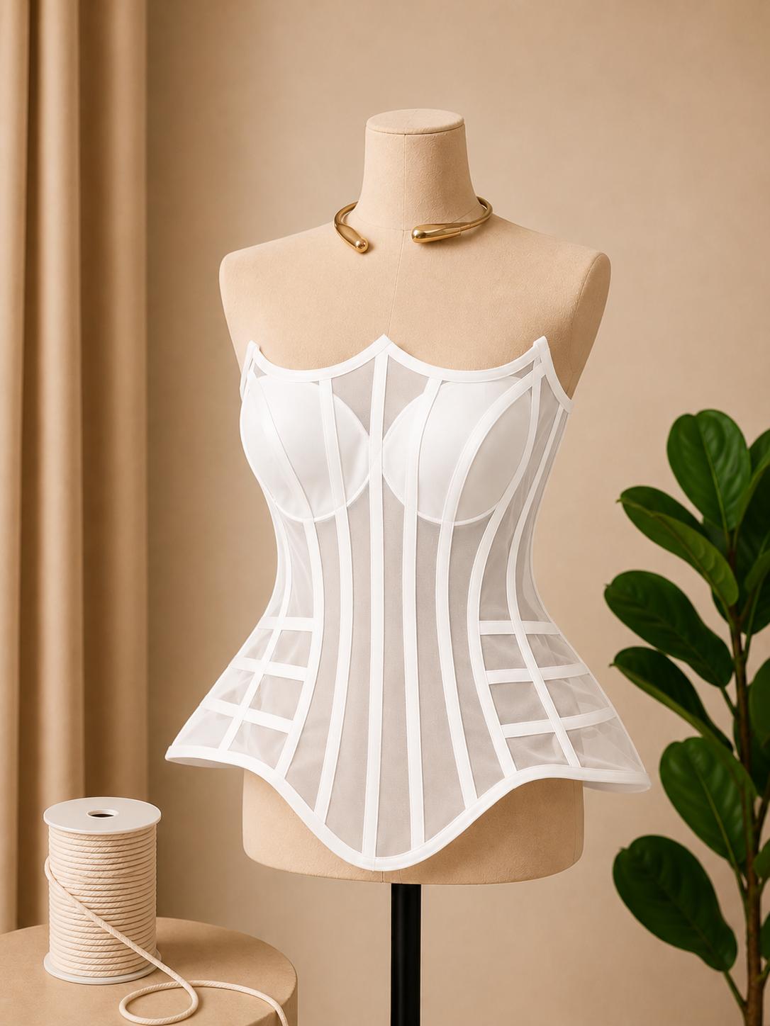 Corset din tulle cu cupe si balene elegant pentru rochii si tinute speciale M21