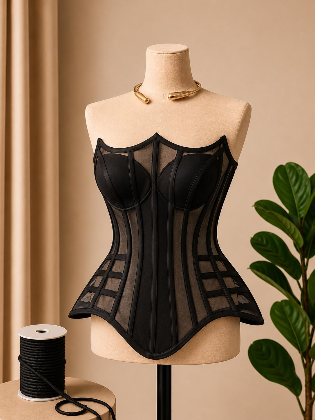 Corset din tulle cu cupe si balene elegant pentru rochii si tinute speciale M21