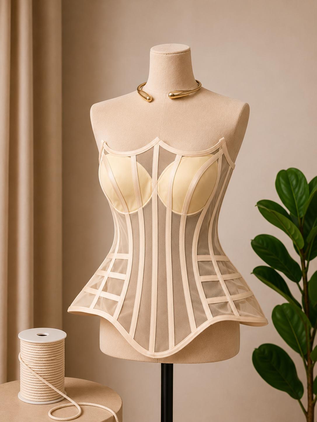 Corset din tulle cu cupe si balene elegant pentru rochii si tinute speciale M21