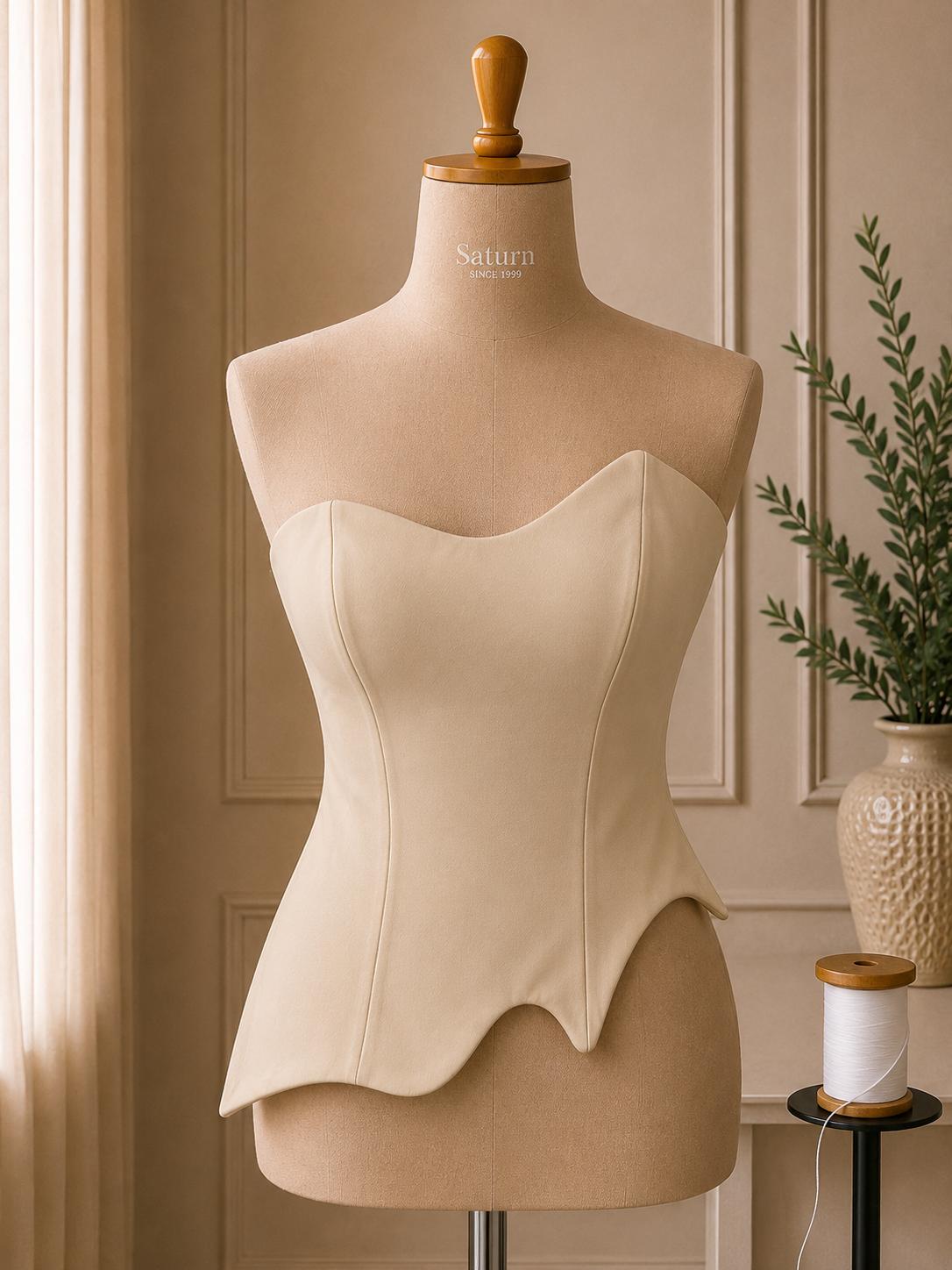 Corset dama alb cu decolteu sweetheart si croiala asimetrica M38