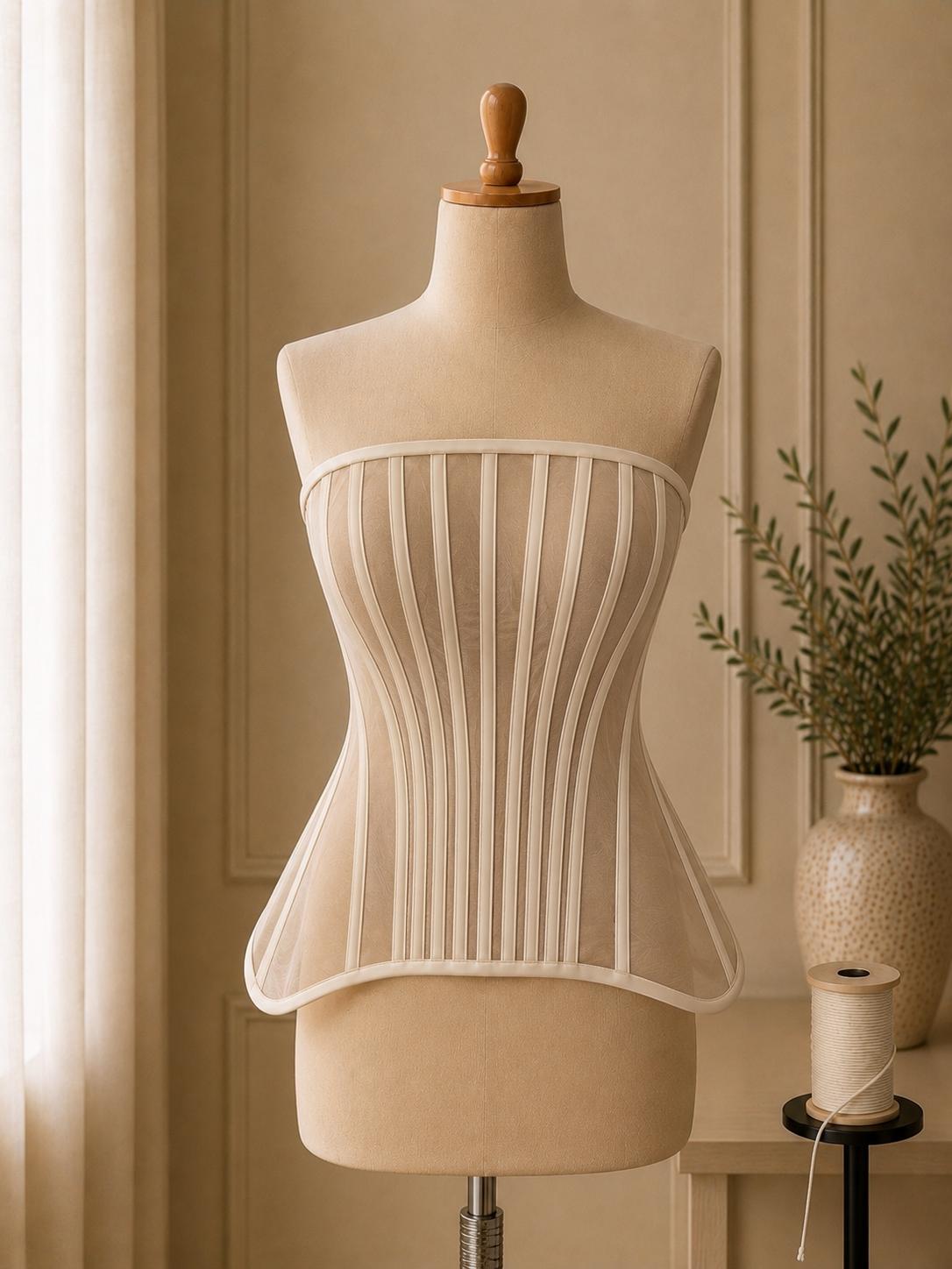 Corset din tul fin cu balene structurate M39