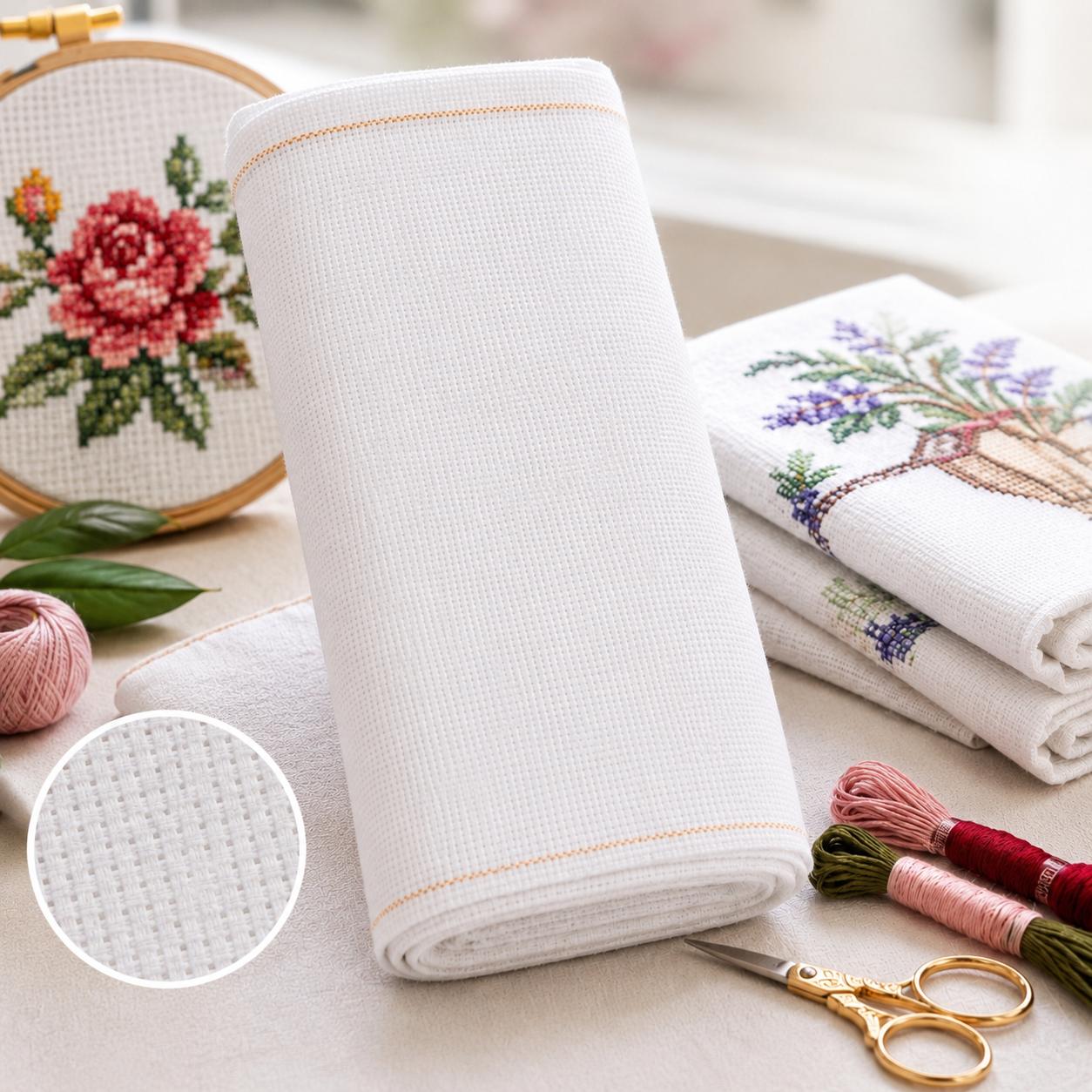 Etamina Alba pentru Broderie și Goblen la Metru, 145 cm Latime, 100% Bumbac Mercerizat