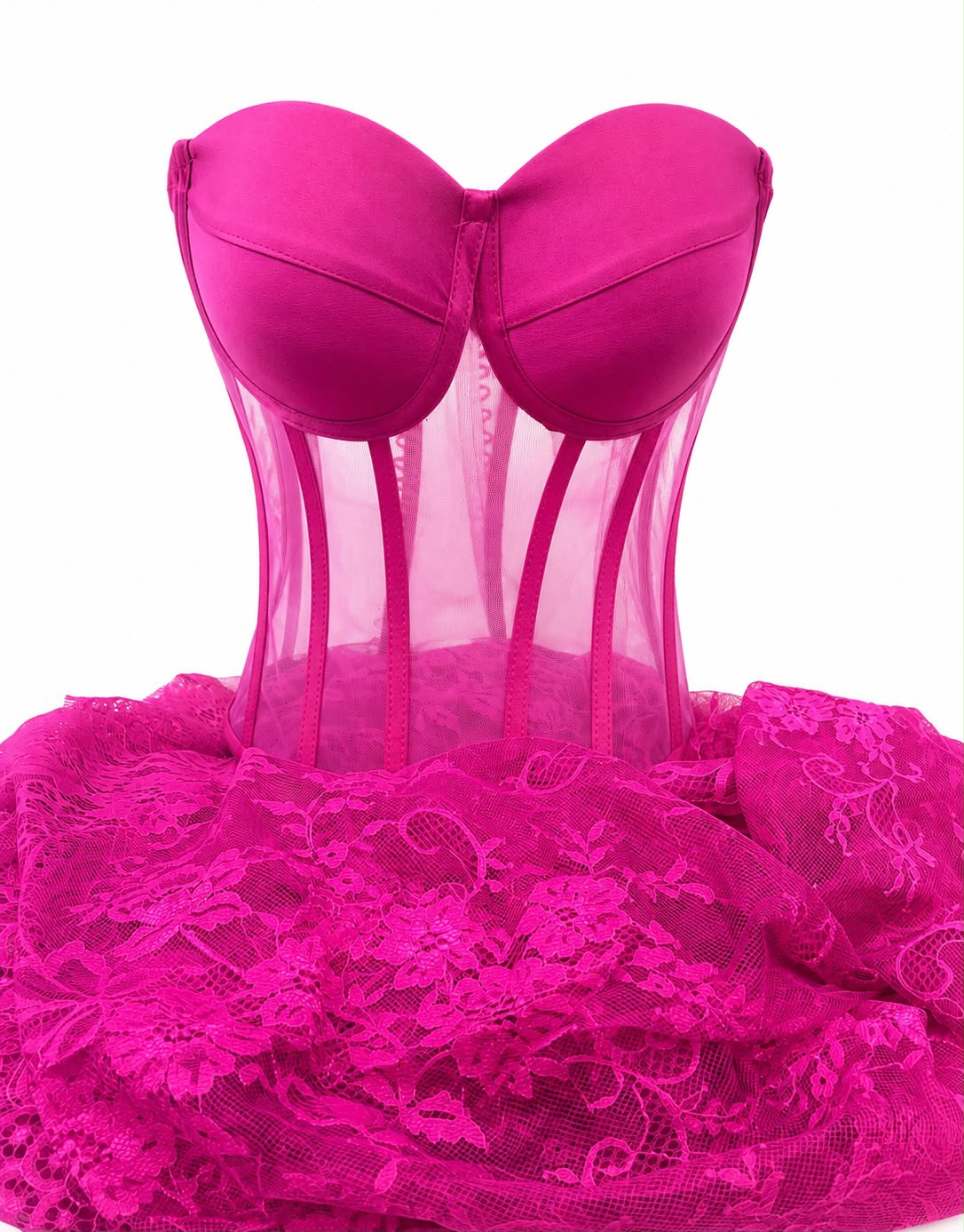 Corset cu Cupe si Balene - Dantela Chantilly pentru Rochii M1