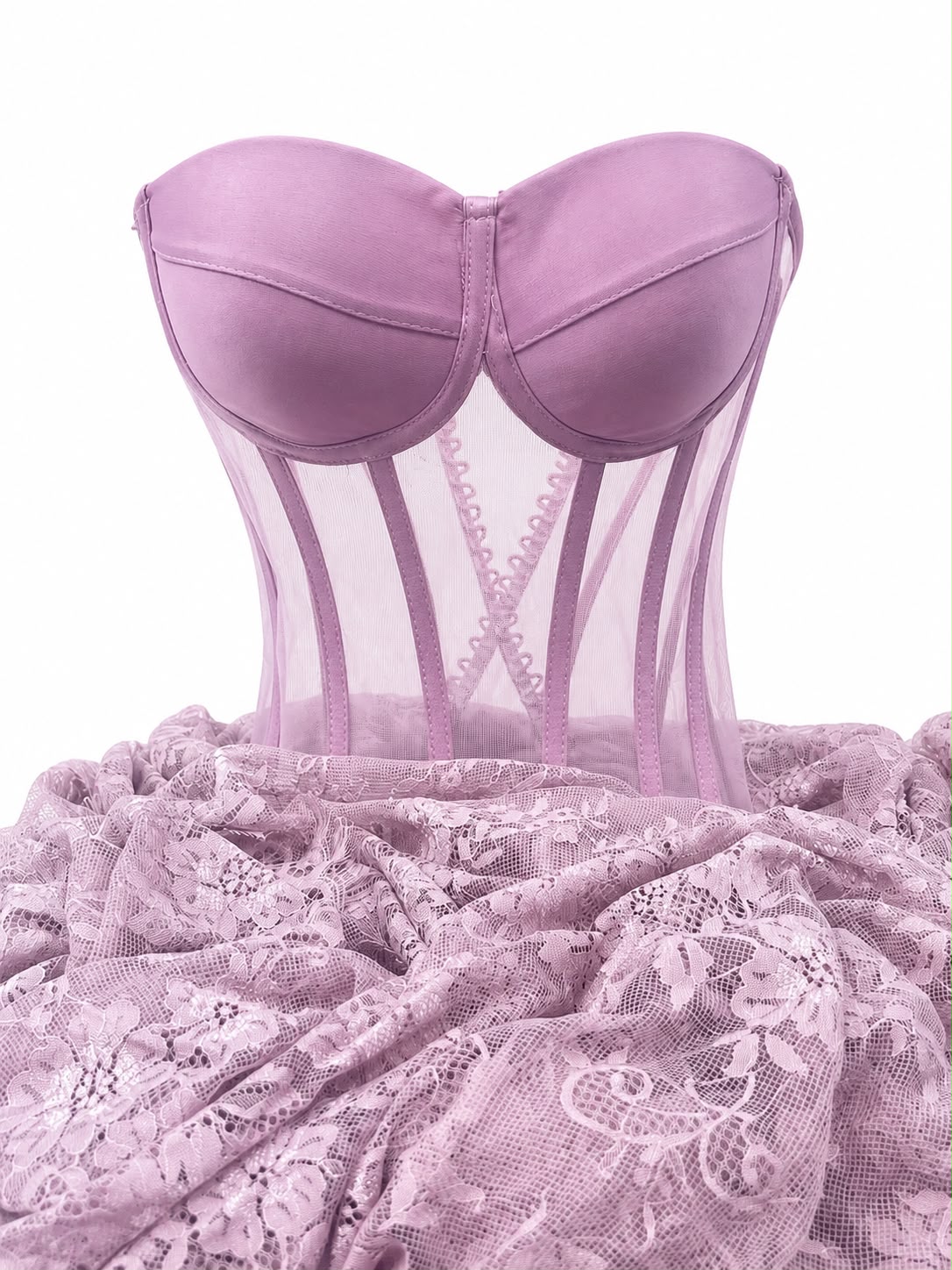 Corset cu Cupe si Balene - Dantela Chantilly pentru Rochii M1