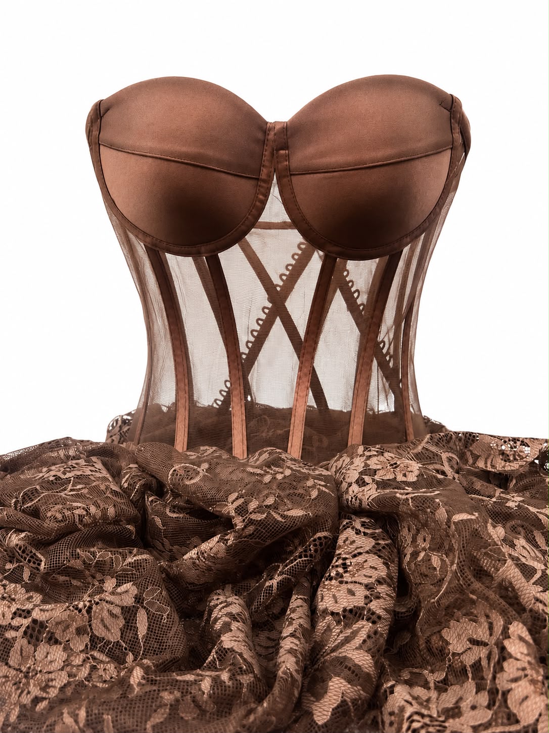 Corset cu Cupe si Balene - Dantela Chantilly pentru Rochii M1