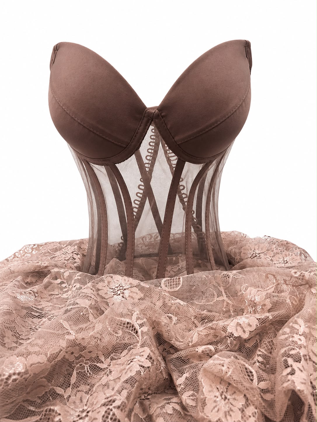 Corset cu Cupe si Balene - Dantela Chantilly pentru Rochii M1