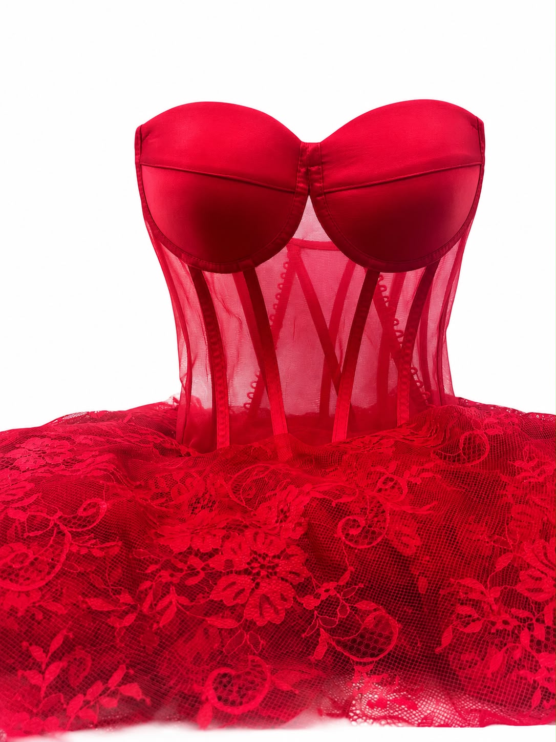 Corset cu Cupe si Balene - Dantela Chantilly pentru Rochii M1