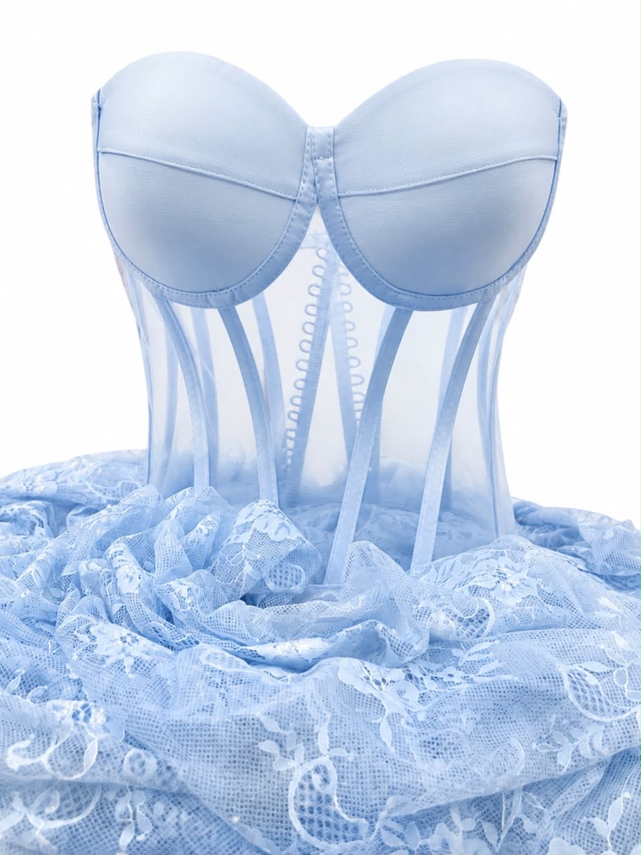 Corset cu Cupe si Balene - Dantela Chantilly pentru Rochii M1