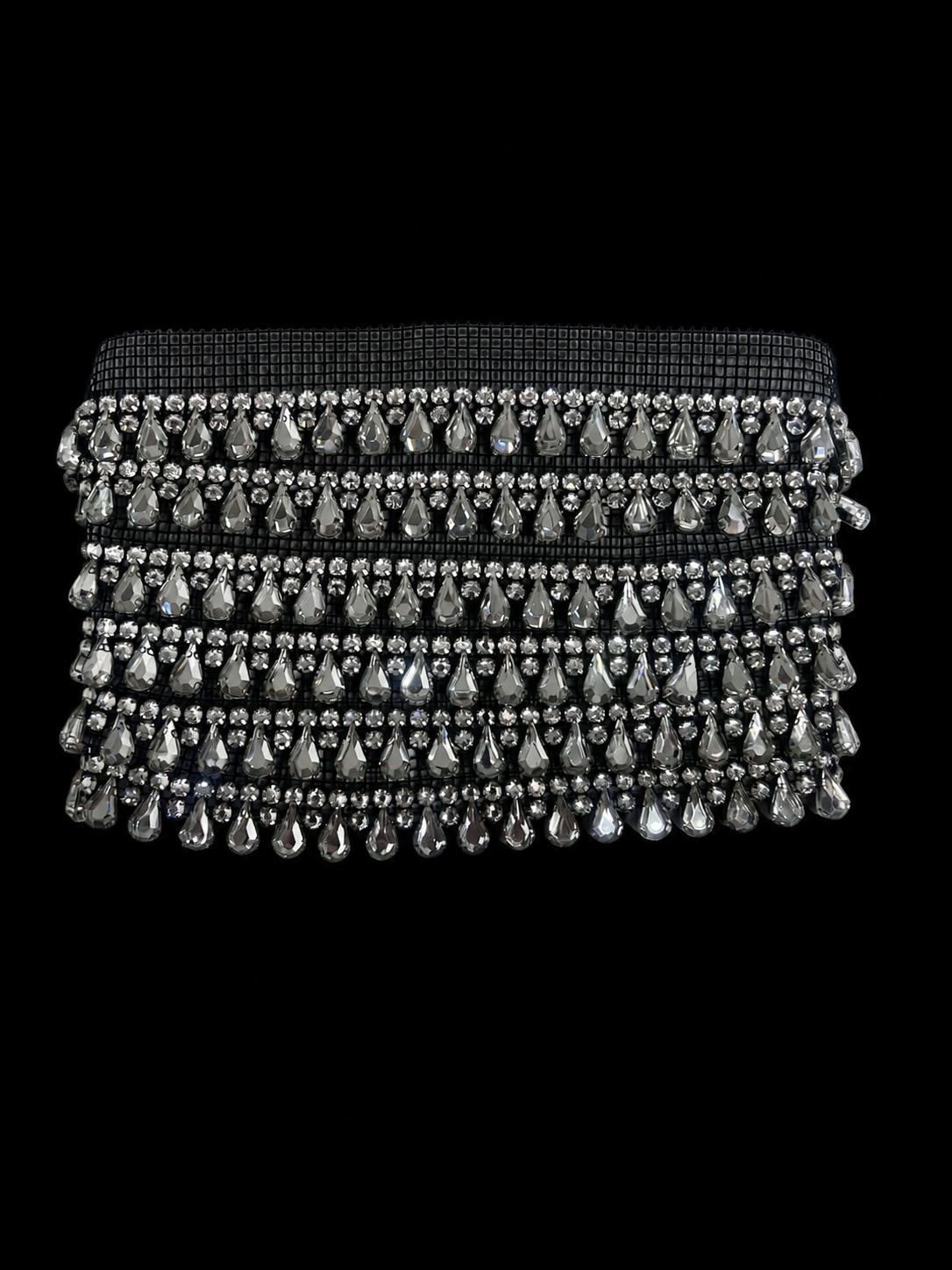 Banda decorativa pe tull cu strasuri argintii si cristale, model DJ 910/la metru/1,8cm