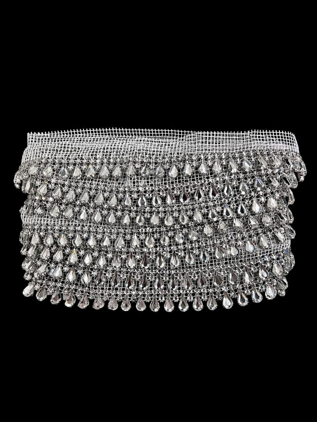 Banda decorativa pe tull cu strasuri argintii si cristale, model DJ 910/la metru/1,8cm