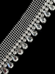 Banda decorativa pe tull cu strasuri argintii si cristale, model DJ 910/la metru/1,8cm