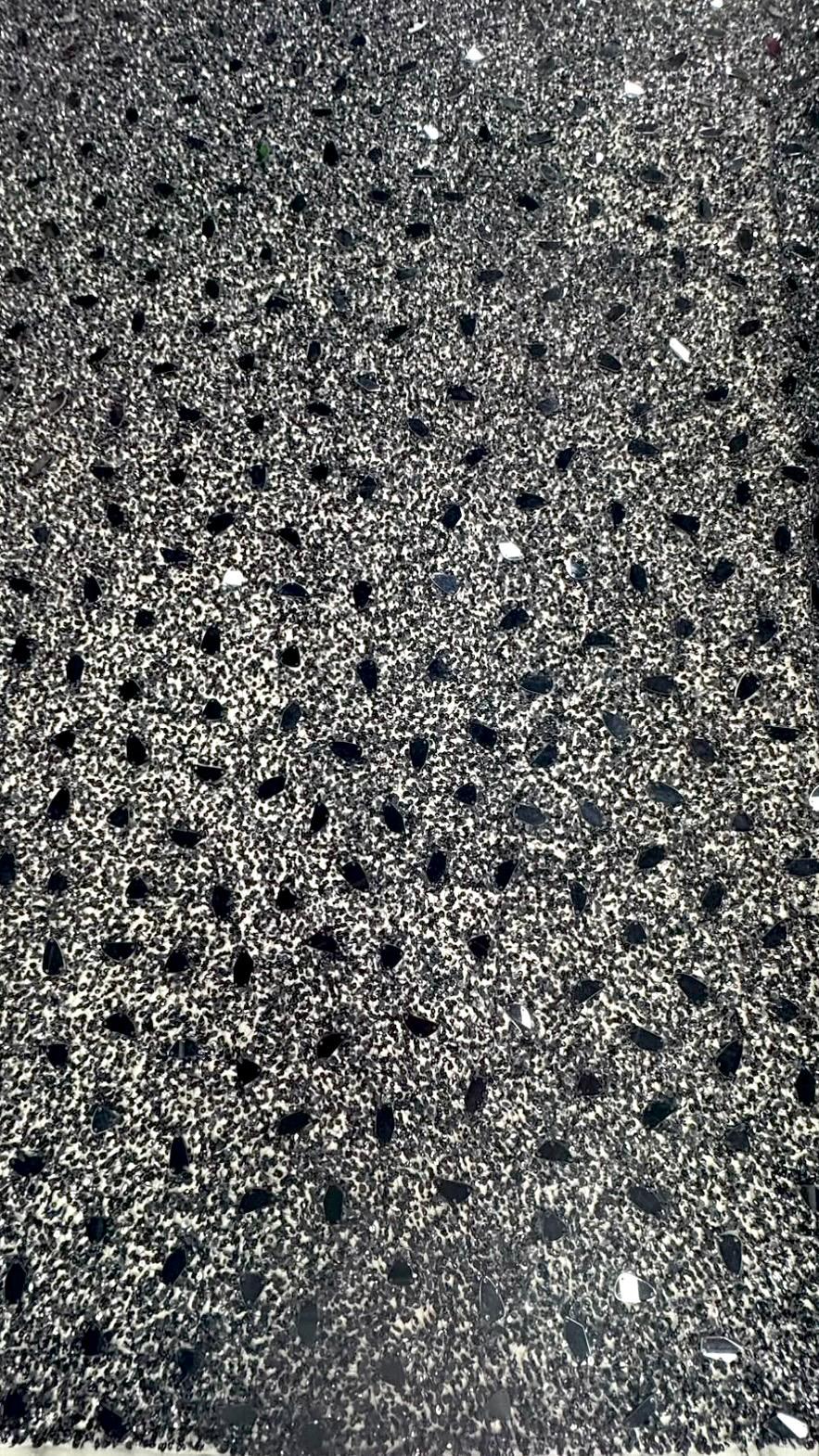 Broderie Luxury pe Tull cu Paiete si Aplicatii Negre – Material Elegant pentru Rochii Couture, Model-STR100 140 cm/la metru