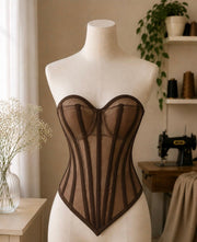 Corset din Tulle Transparent cu Cupe și Balene, Decolteu Sweetheart și Formă V Model M45