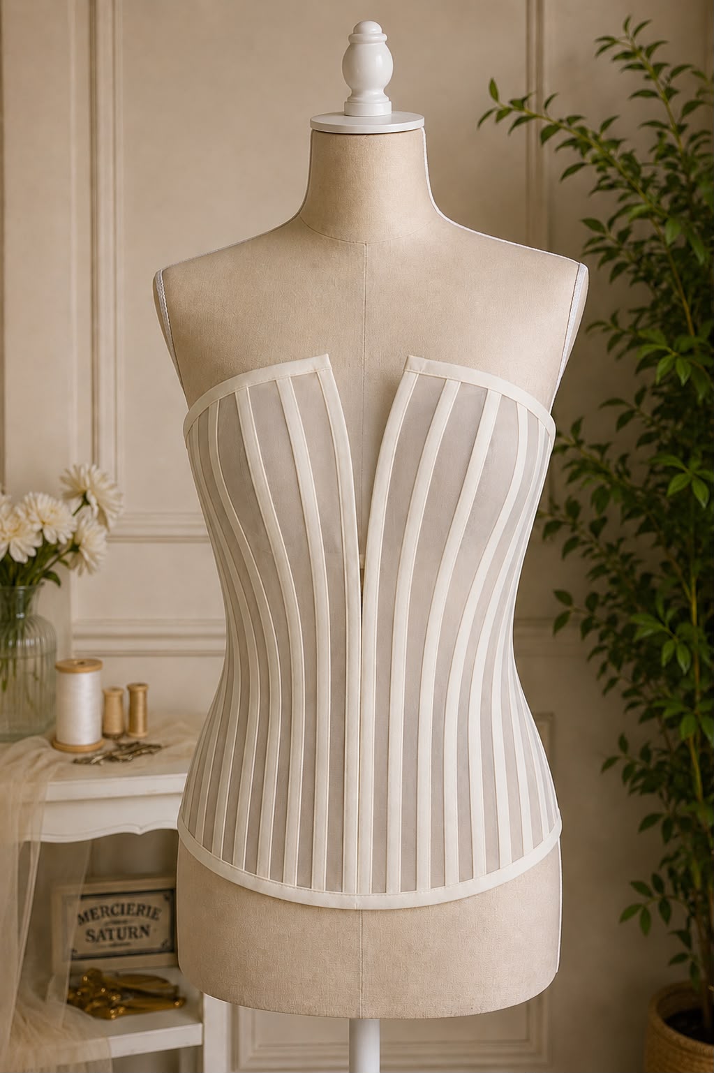 Corset din Tulle Transparent cu Balene, Tip Bustieră – Model Elegant M43
