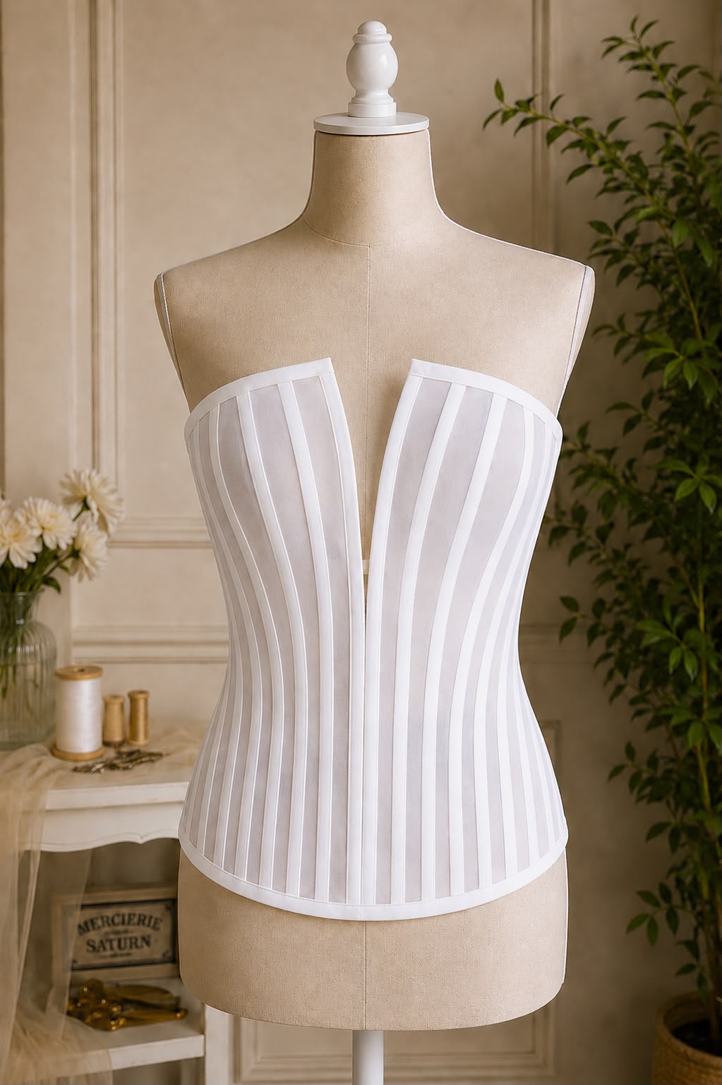 Corset din Tulle Transparent cu Balene, Tip Bustieră – Model Elegant M43