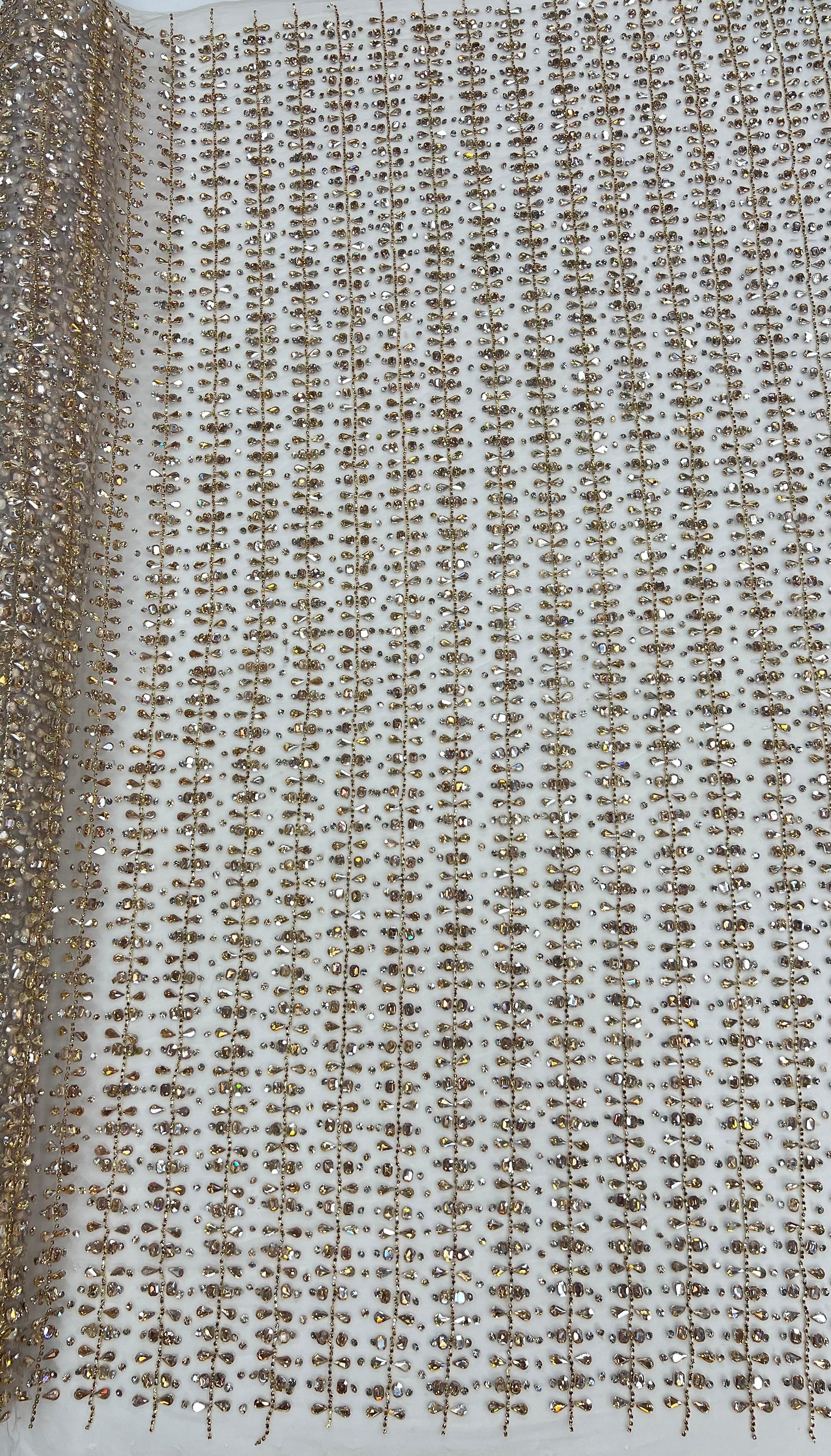Broderie cu cristale pe plasa Model FL276 – Lt Gold, 140 cm\la metru