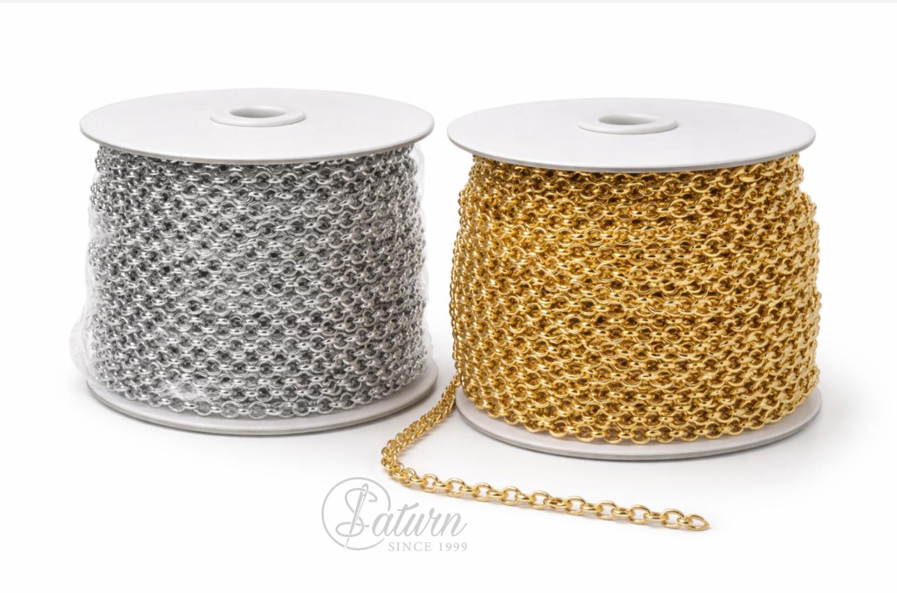 Lant Metalic C-40 6 mm Auriu /Argintiu – la metru |Lant decorativ pentru genti, accesorii si bijuterii