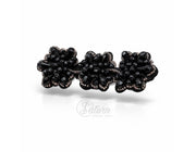 Aplicatie decorativa de cusut cu flori negre din margele – 10 × 4,5 cm