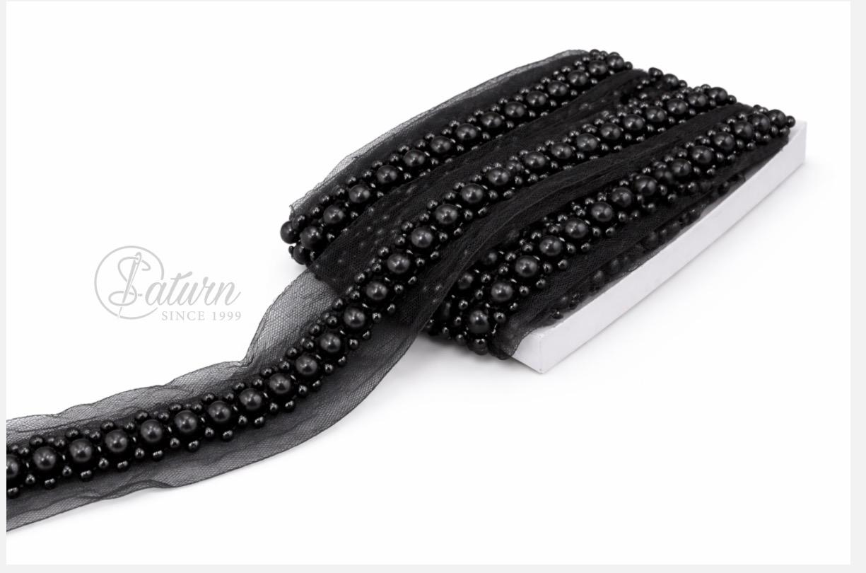 Banda Decorativa cu Perle pe Tulle, de Cusut, la Metru – 5,5 cm,