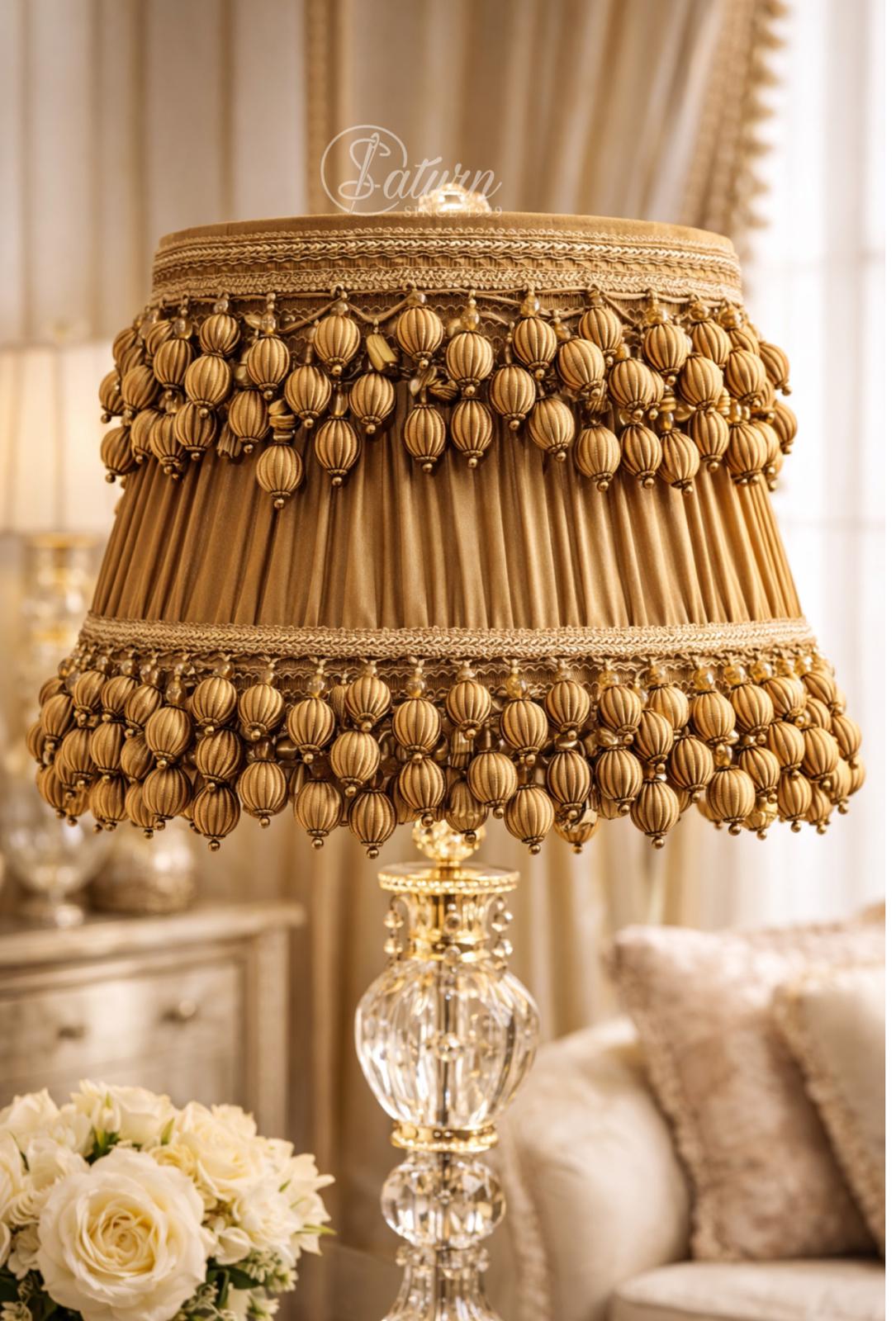 Ciucuri decorativi 7 cm pentru decoratiuni, draperii și canapele – gri,auriu & ivoir/la metru