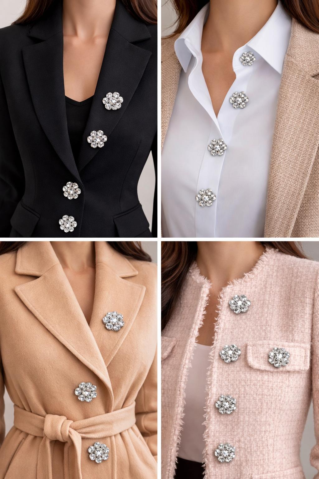 Nasturi metalici decorativi  N#23 cu cristale argintii 36L (2,5cm)set 10 buc