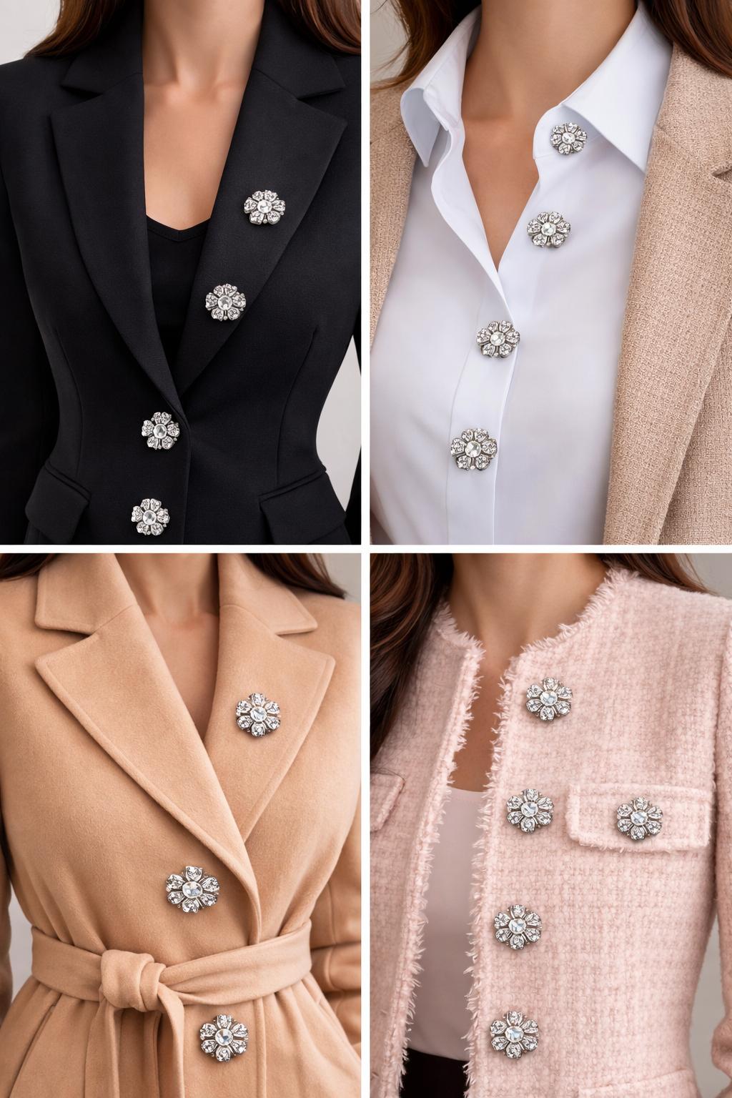 Nasturi metalici decorativi  N#26 cu cristale argintii 40L (2cm)set 10 buc