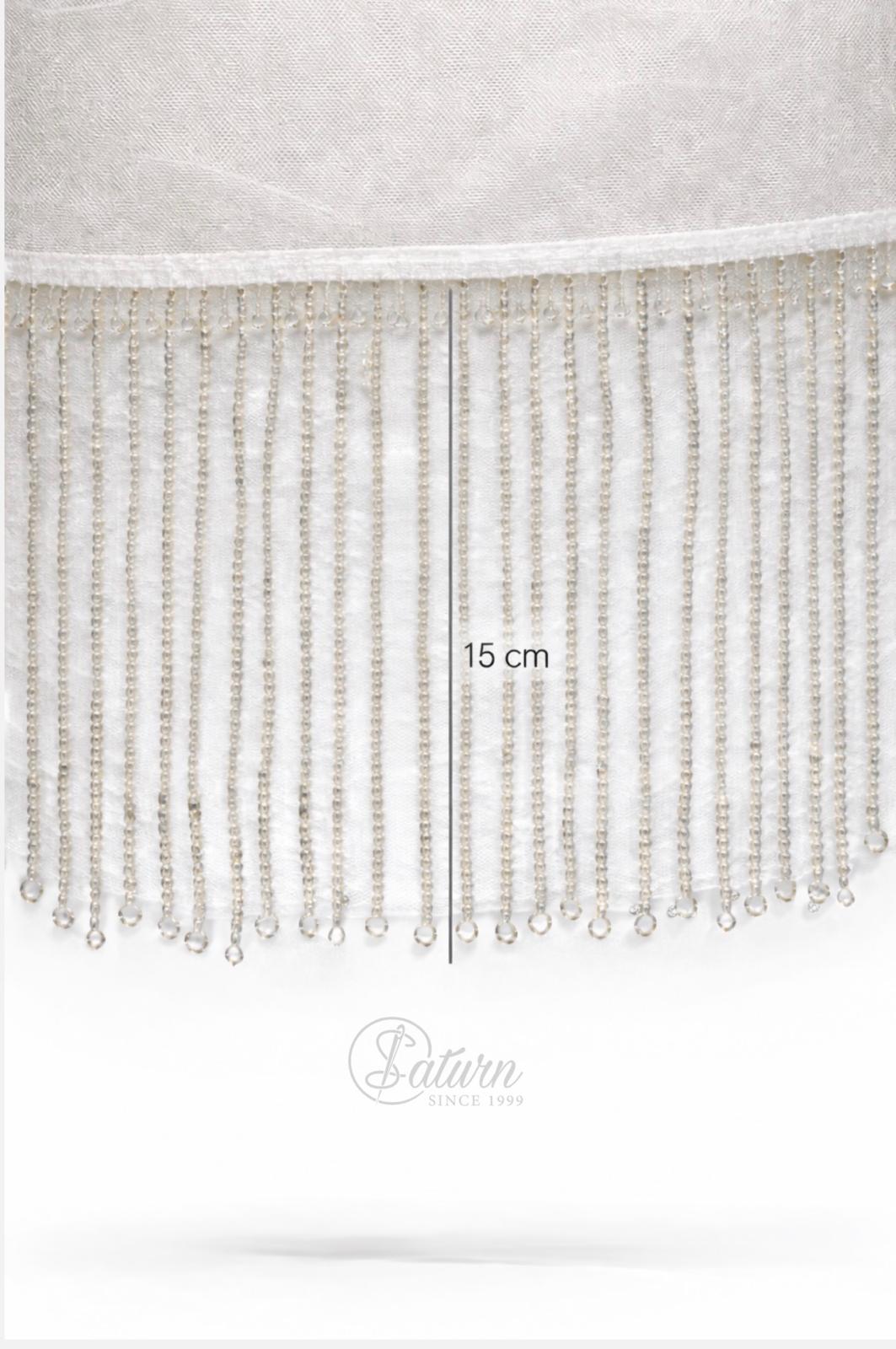 Banda cu franjuri din strasuri pe tulle alb – lungime totala 30 cm/la metru