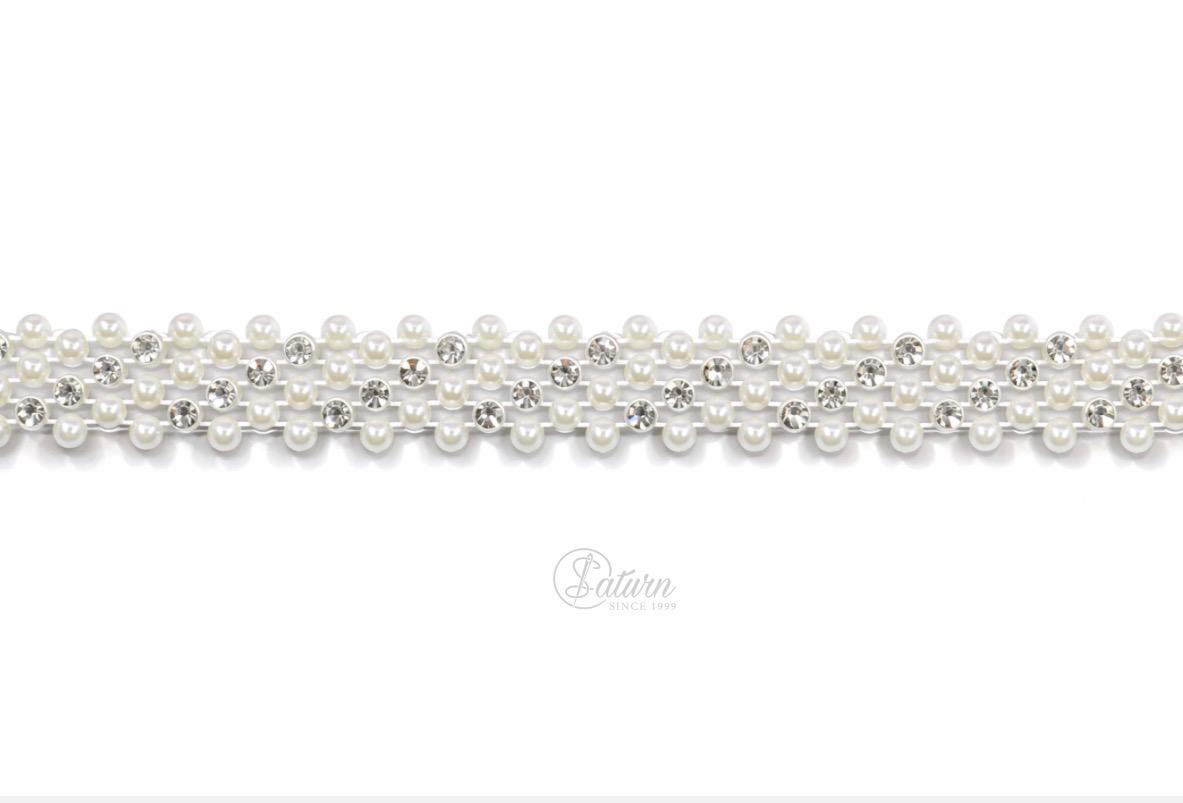 Banda decorativa cu strasuri si perlute  – 10 yards (9.14 m), latime 1.5 cm