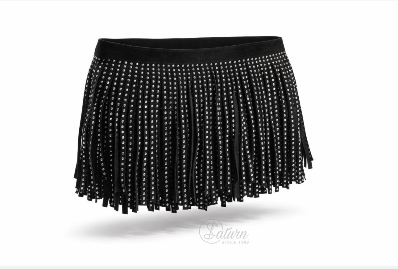 Franjuri Imitatie Piele Negre cu Strasuri Argintii – 15 cm Latime, la Metru
