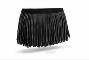Franjuri Imitatie Piele Negre cu Strasuri Argintii – 15 cm Latime, la Metru