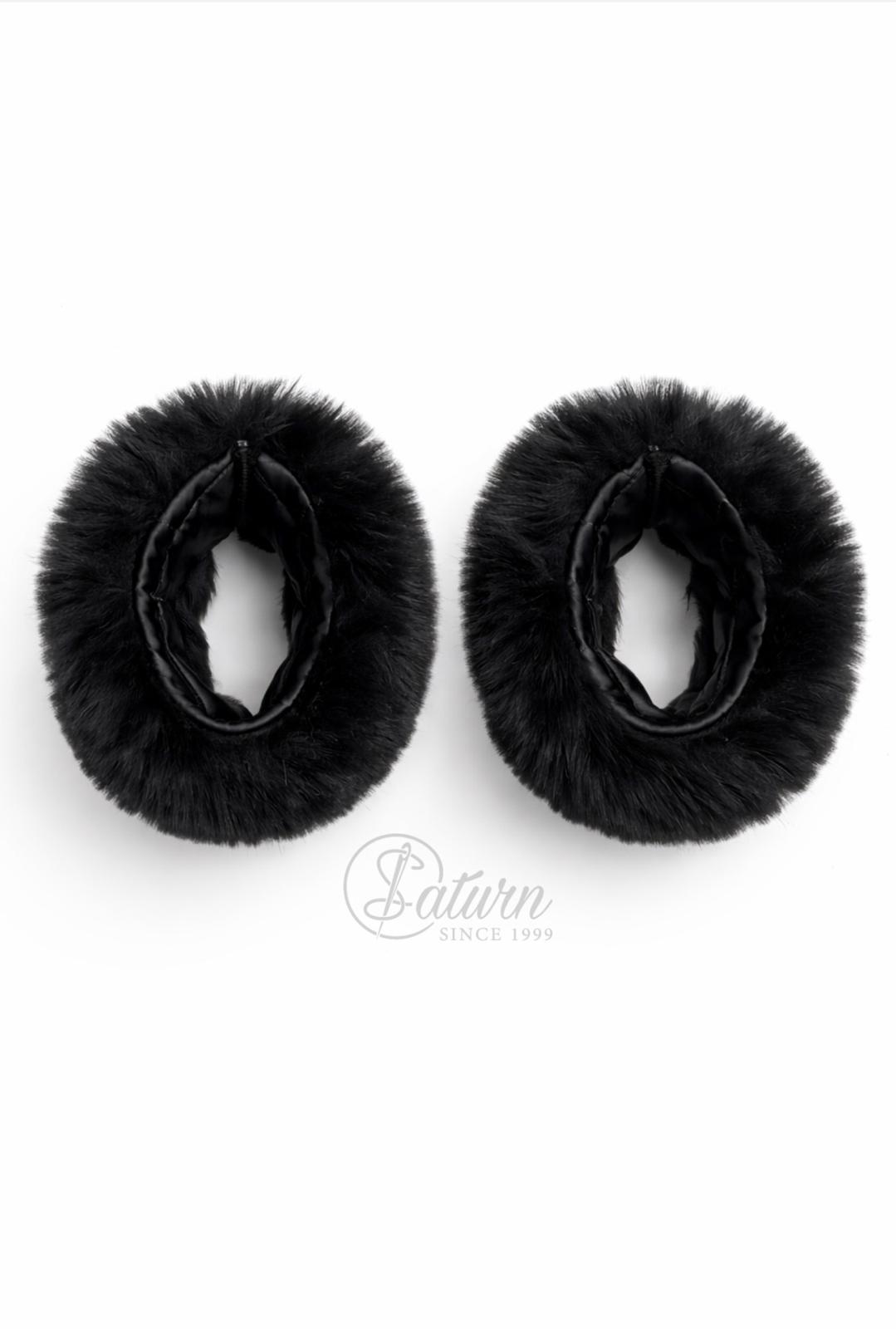 Mansete din blana artificiala /ecologica neagra cu volum premium/set 2 buc/50 cm, latime 12 cm