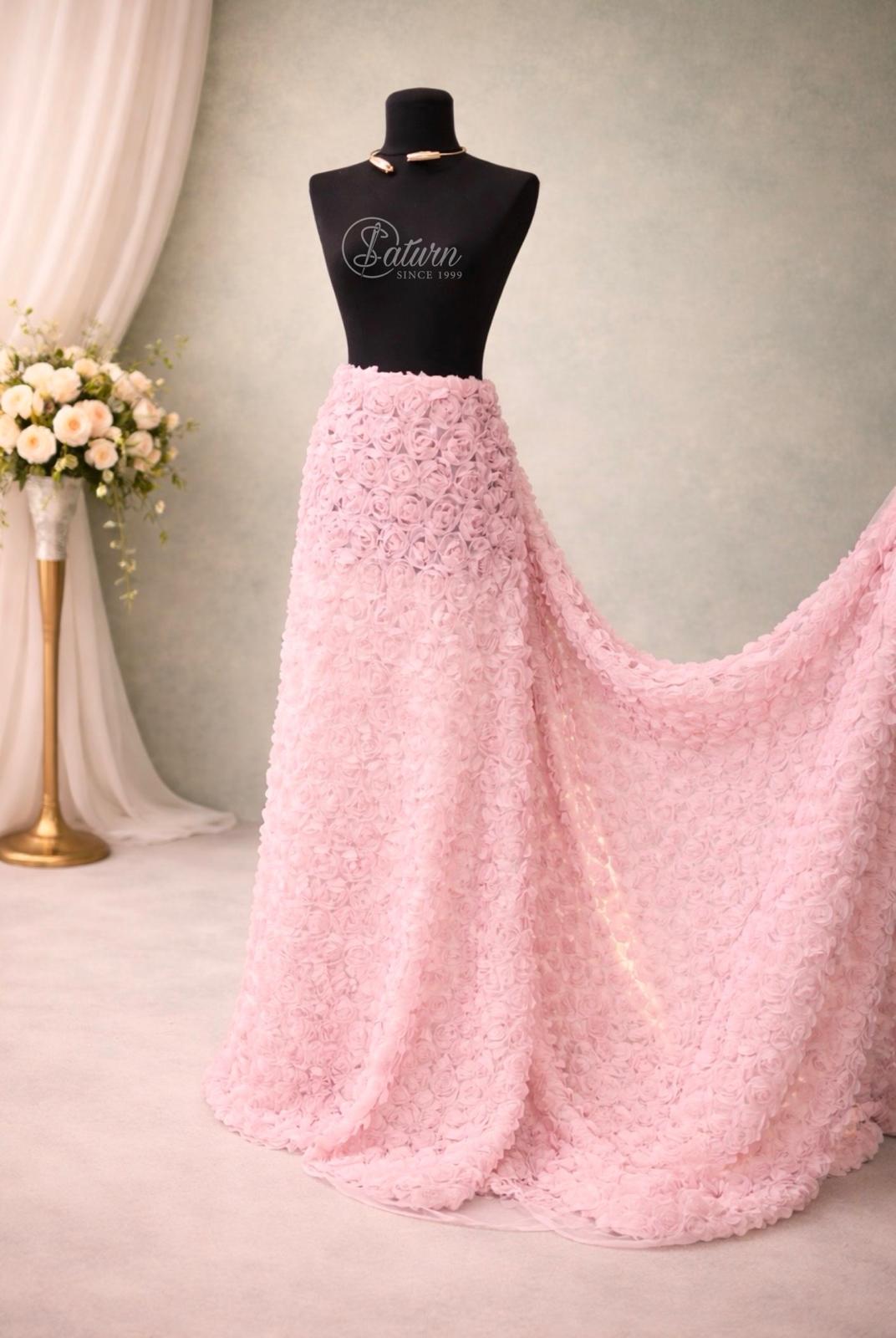 Tulle Decorativ cu Trandafiri 3D – 1.5Latime,Material Elegant pentru Rochii si Evenimente la metru