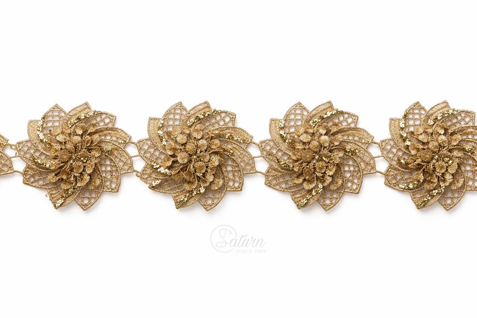 Banda decorativa brodata 3D cu flori si strasuri la metru  6,5 cm –  eleganta pentru rochii