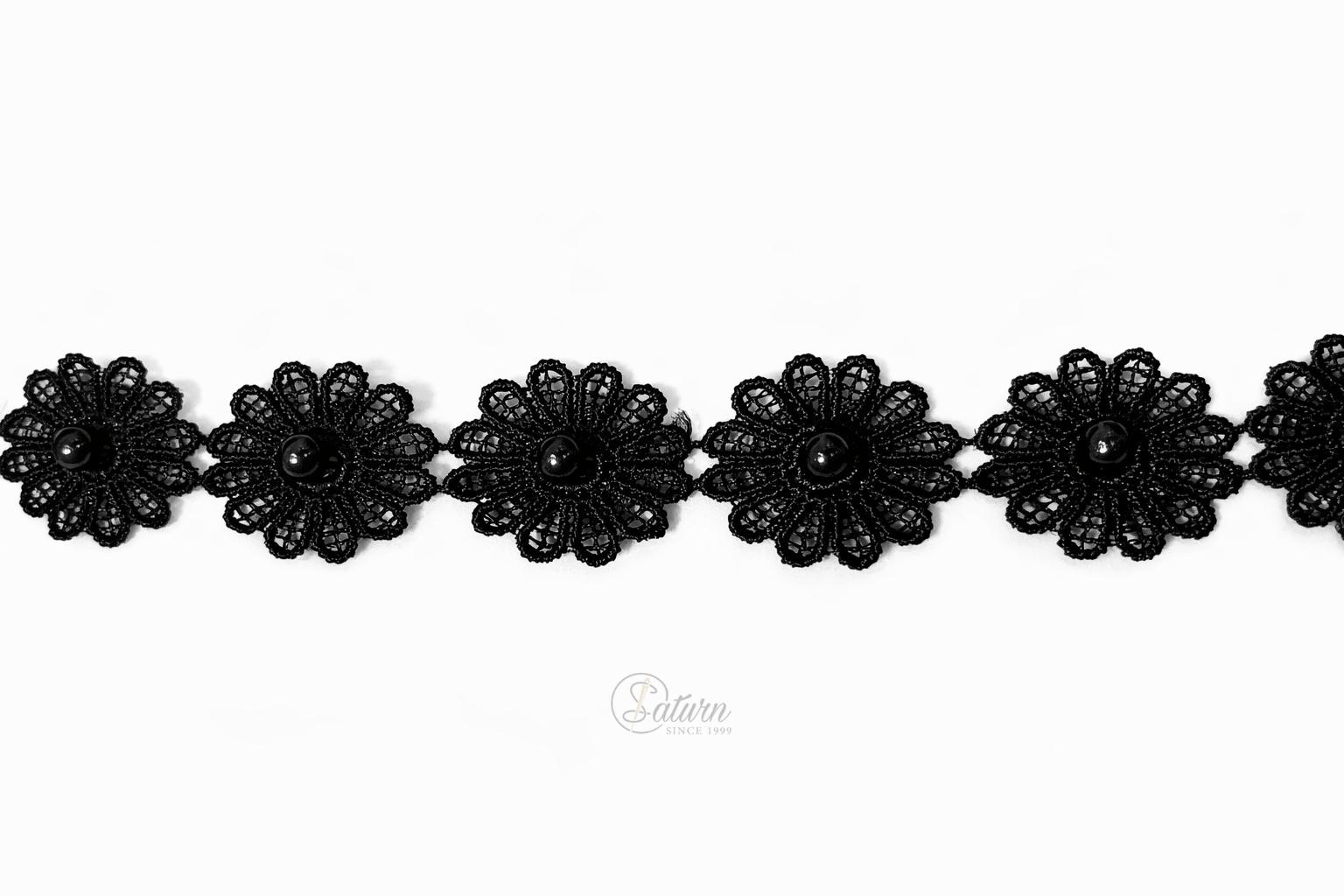 Banda decorativa cu floricele si perla la metru /2,5 cm