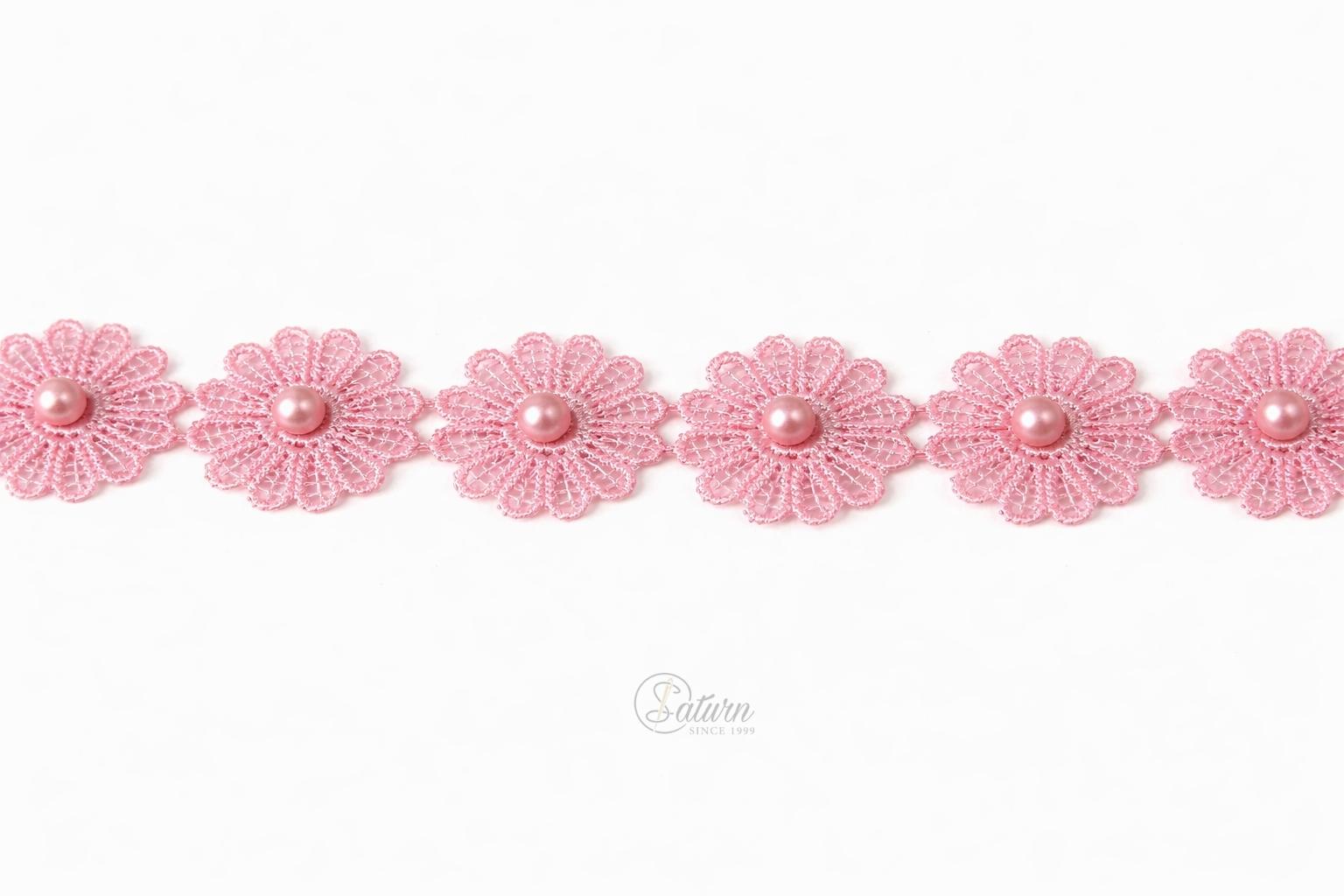Banda decorativa cu floricele si perla la metru /2,5 cm