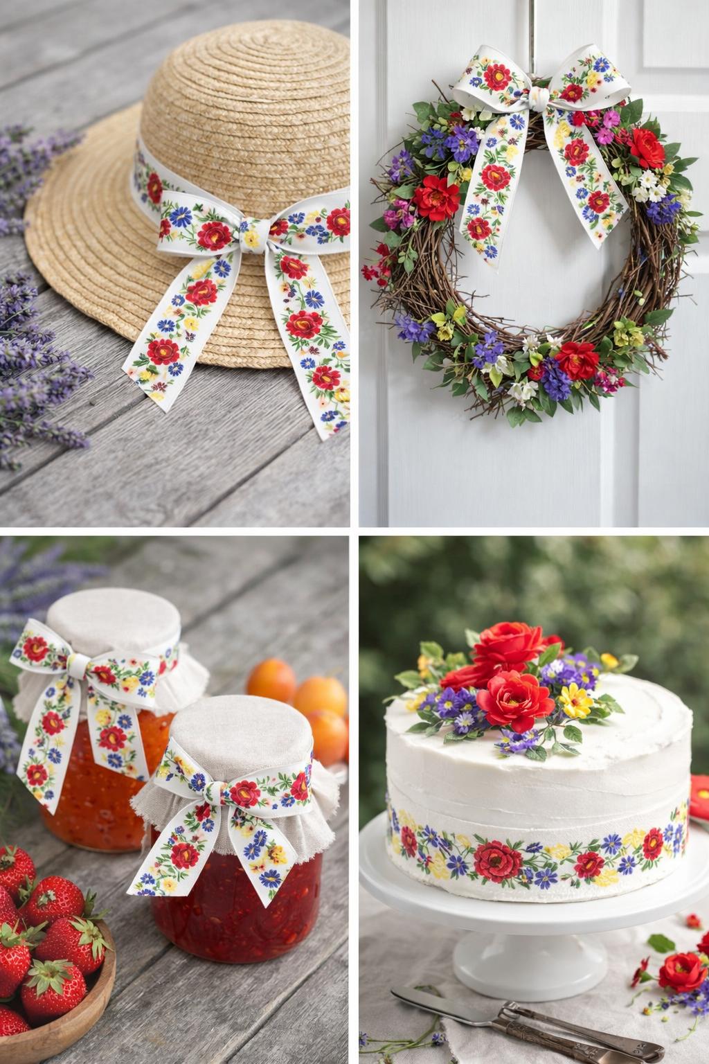 Banda decorativa 3,3 cm – model 5 floral multicolor, rola 25 metri